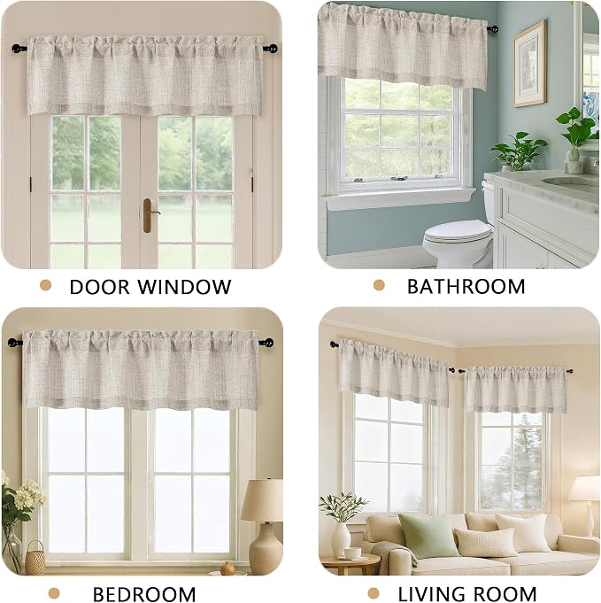 OVZME Valance for Windows, Light Filtering Faux Linen Textured Small Kitchen - Image 5