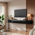 Fully-Assembled Floating TV Stand with Drawers, 47IN High Gloss Wall Mounted Entertainment Center, Modern Media Console with Storage, Under TV Shelf for Bedroom Living Room Black
