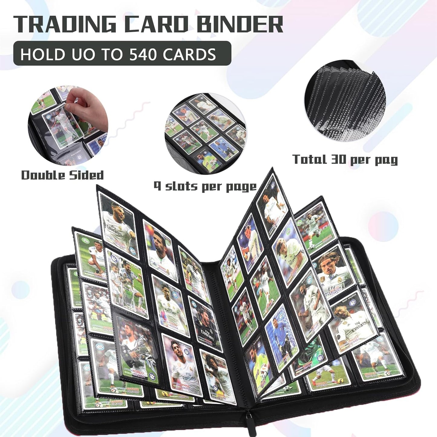 9 Pocket Card Binder,540 Pocket Trading Card Binders,Loading Pocket Collectible Card Album for MTG, TCG, Sport Card, Game Cards Black
