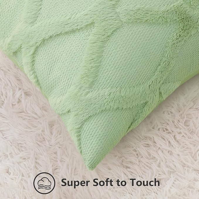 decorUhome Throw Pillow Covers 12x20 Inch Set of 2, Soft Plush Faux Fur Wool Lumbar Sage Green Couch Pillow Covers, Decorative Neutral Pillow Cases for Bed Sofa Living Room Home Decor