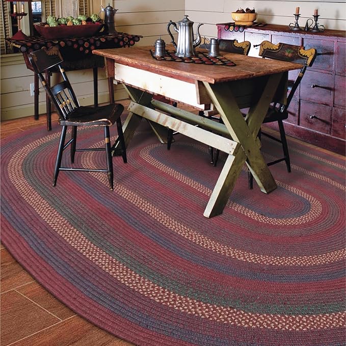 Jamestown Burgundy Braided Oval Area Rugs, Jute, 5x8' - Rustic Cabin Decor for Living Room, Dining Room, Everywhere