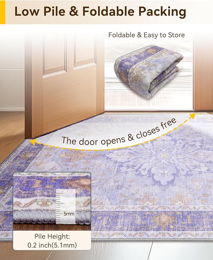 RELEANY Area Rugs 3'x5' Washable Non-Slip, Floral Vintage Distress Print - Image 6