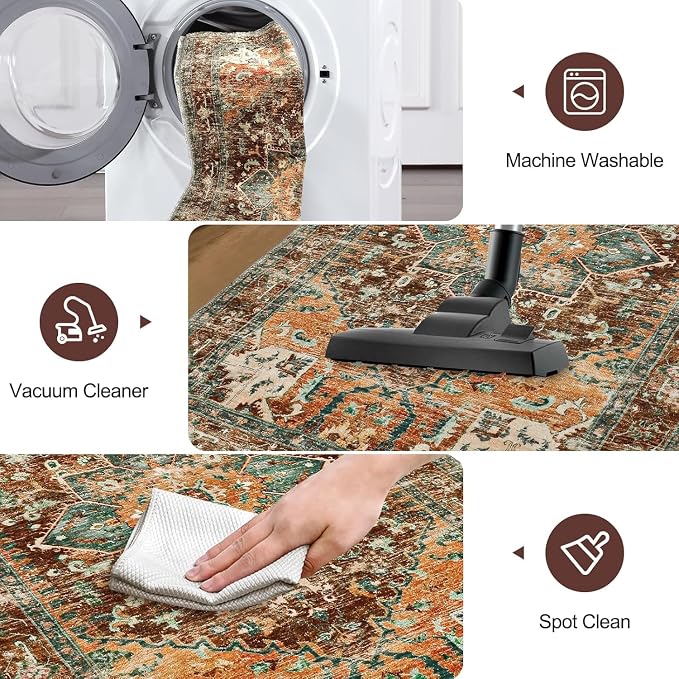 Yamaziot Washable Runner Rug, 3x12 Non-Slip Boho Vintage Hallway Rug Runner - Image 3