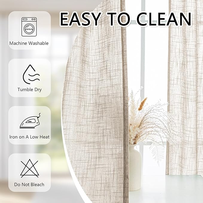 MYSKY HOME Oatmeal Curtains for Living Room, Semi Sheer Curtains & Drapes Light - Image 8