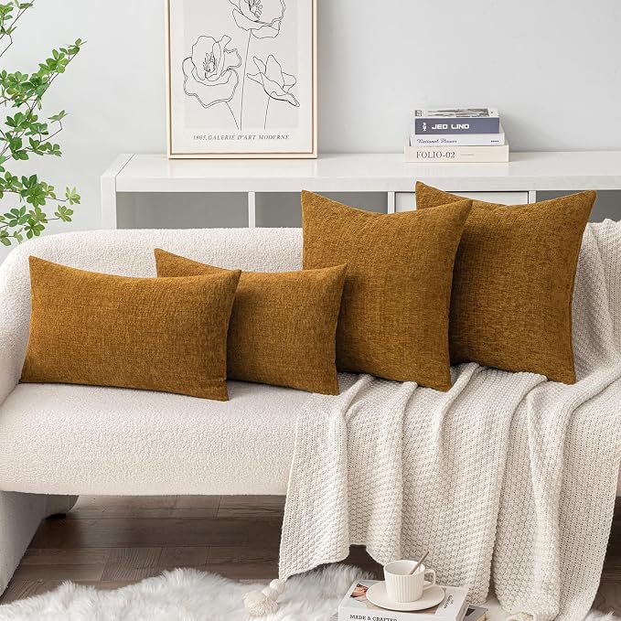 MIULEE Pack of 2 Couch Throw Pillow Covers 20x20 Inch Soft Mustard Chenille - Image 4