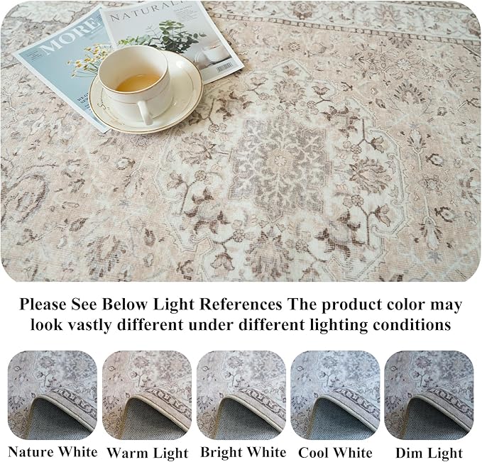 4x5 Living Room Area Rugs: Washable Farmhouse Bedside Rugs Non Slip Low Pile - Image 5