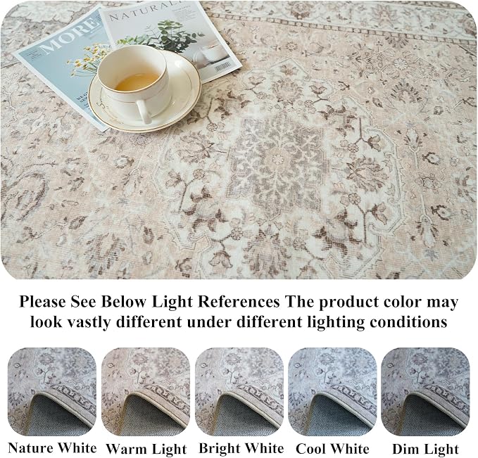 Washable 5x8 Living Room Area Rug: Vintage Water-Resistant Soft Rug - Image 3