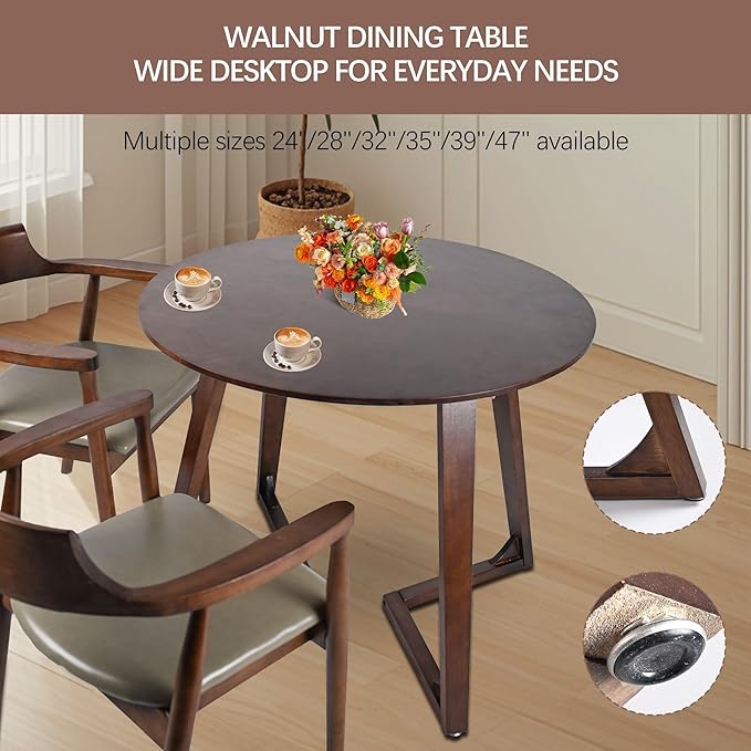 Round Rubber Solid Wood Dining Table - Mid Century Modern Style with V-Shaped Wooden Frame Base, Multi-Functional as Meeting/Coffee/Leisure Table,Space Saving Design,24”