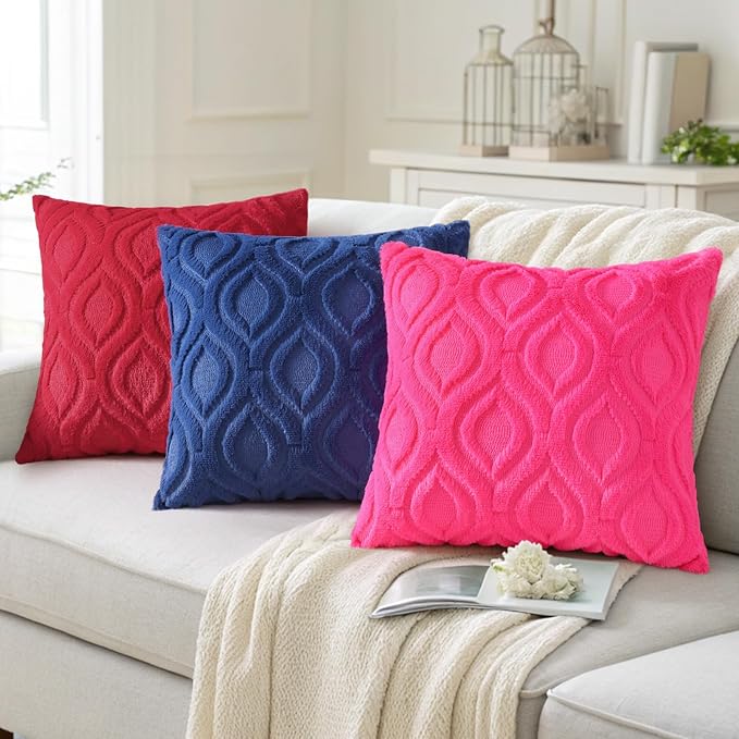 decorUhome Throw Pillow Covers 18x18 Inch Set of 2, Soft Plush Faux Wool Dark - Image 4
