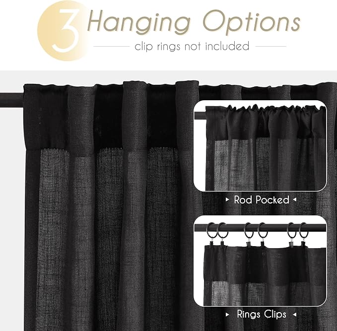 Black Linen Curtains 45 inches Long - Image 5