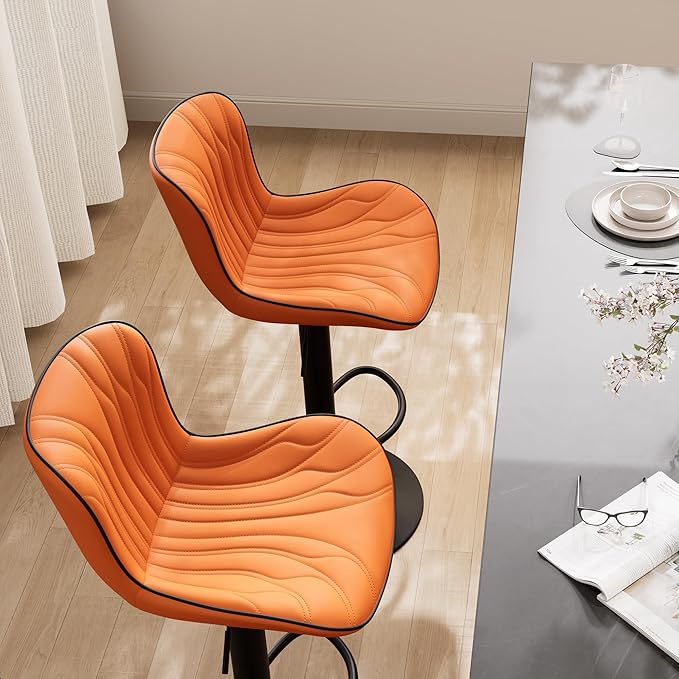 YOUNIKE Single Orange Bar Stools Modern Swivel Counter Height Bar Chair with Back Adjustable Kitchen Island Faux Leather Padded Barstools taburetes de bar Breakfast sillas para barra de cocina 1PCS