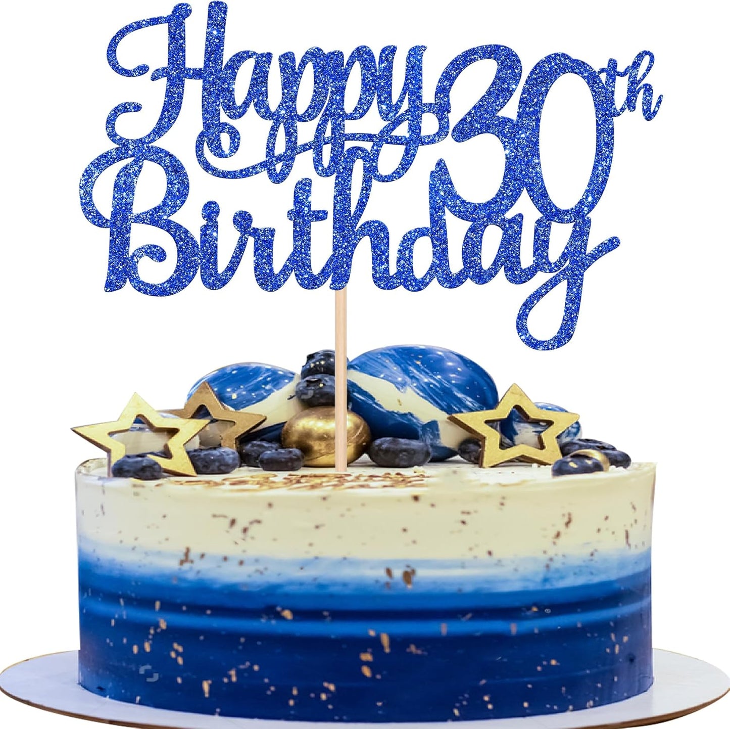 1 PCS Happy 30th Birthday Cake Topper Glitter Cheers to 30 Years Birthday Cake Pick 30 Fabulous Cake Decoration for Happy 30th Birthday Anniversary Party Decorations Supplies Blue