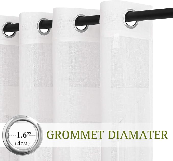 NICETOWN Semi Sheer White Linen Curtains 96 inches Long 2 Panels, Grommet Linen - Image 2