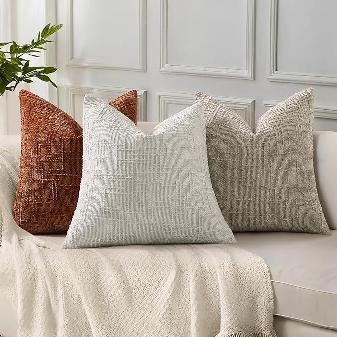 decorUhome Light Brown Chenille Euro Sham Throw Pillow Covers 24x24 Set of 2 - Image 4