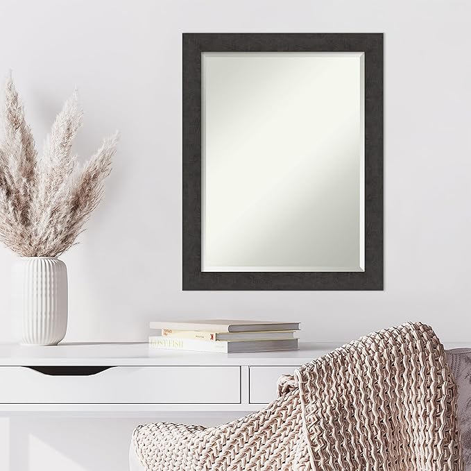 Amanti Art Brown Wall Mirror 28x22 Rustic Plank Espresso Narrow Rectangle Bathroom Mirror for Wall Decor Living Room, Medium Rustic Farmhouse Frame, Hangs Horizonally and Vertically, Bathroom Decor