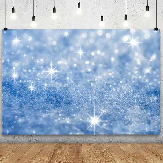 YongFoto Silver Blue Glitter Backdrop 12x10ft Silver Light Spots Blue Sequin Bokeh Photography Background Birthday Bridal Shower Wedding Photography Background Party Banner Portraits Photoshoot Props