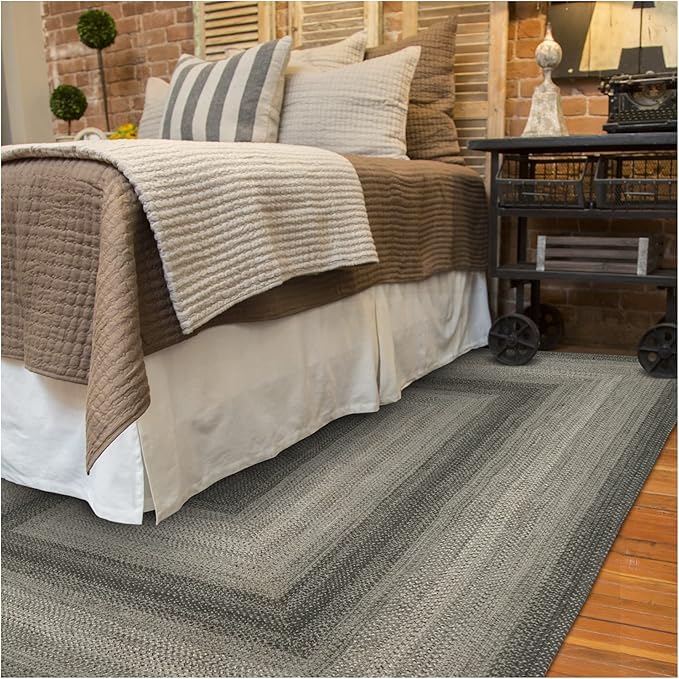Homespice Flint Hill Braided Dark Gray Area Rugs 8x10' - Primitive Style Dining Room Rugs for Under Table