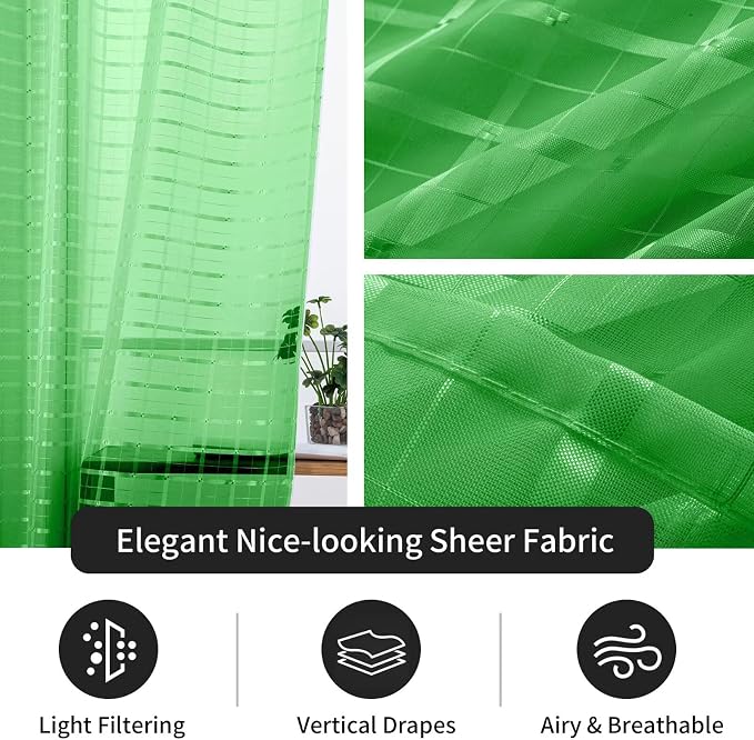 SpaceDresser Check Sheer Curtains 108 Inches 2 Panels Set, Rod Pocket Plaid - Image 5