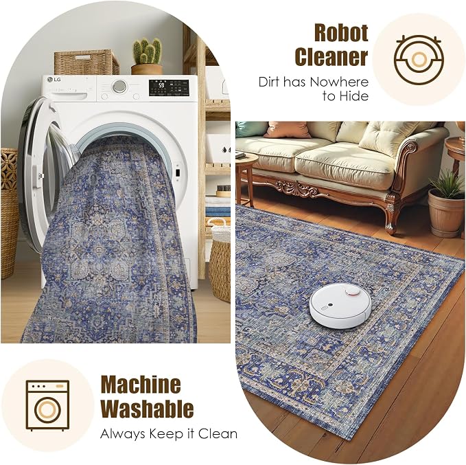 Washable Area Rug 9' x 12' Vintage Traditional Persian Mat - Image 7
