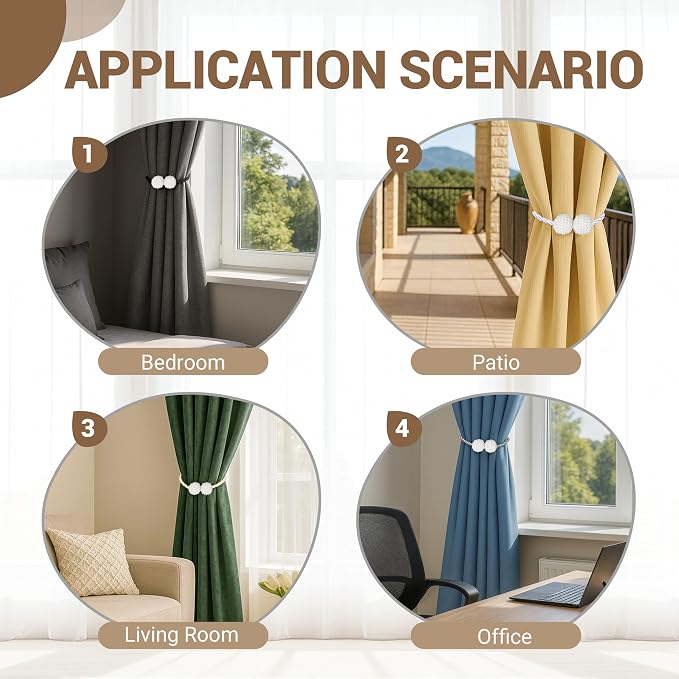 Hion Magnetic Curtain Tiebacks Dark Brown 2pcs, Curtain Tiebacks Buckles - Image 3