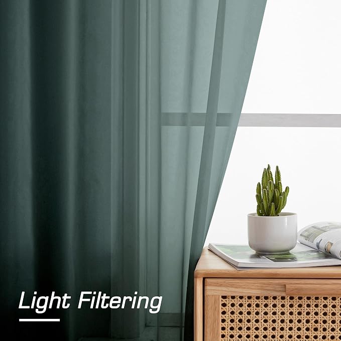 OWENIE Green Sheer Curtains 78 Inches Long - Image 2