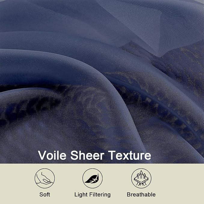 Navy Blue Sheer Curtains for Bedroom Living Room 45 Inch Length 2 Panels - Image 3