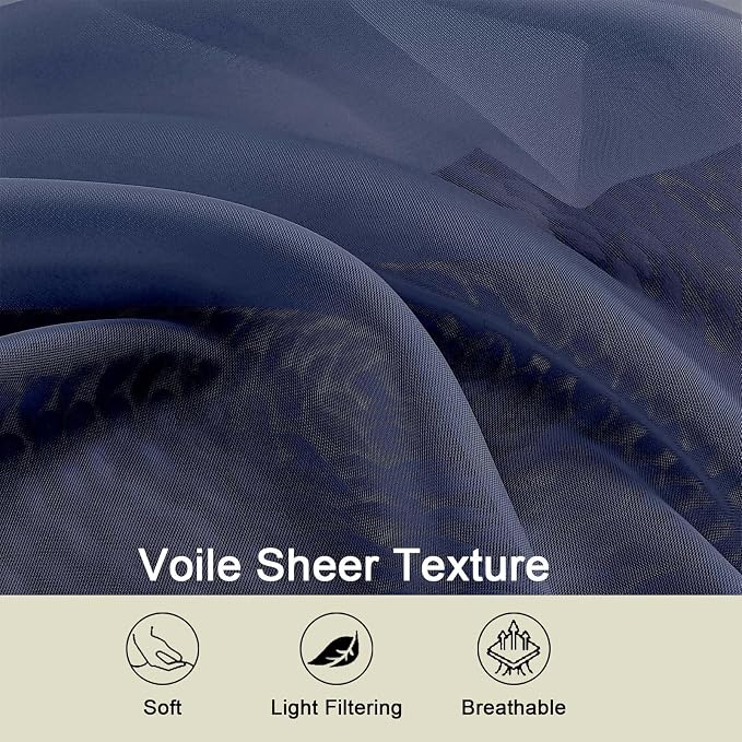 Navy Blue Sheer Curtains for Bedroom Living Room 96 Inches Long 2 Panels - Image 7