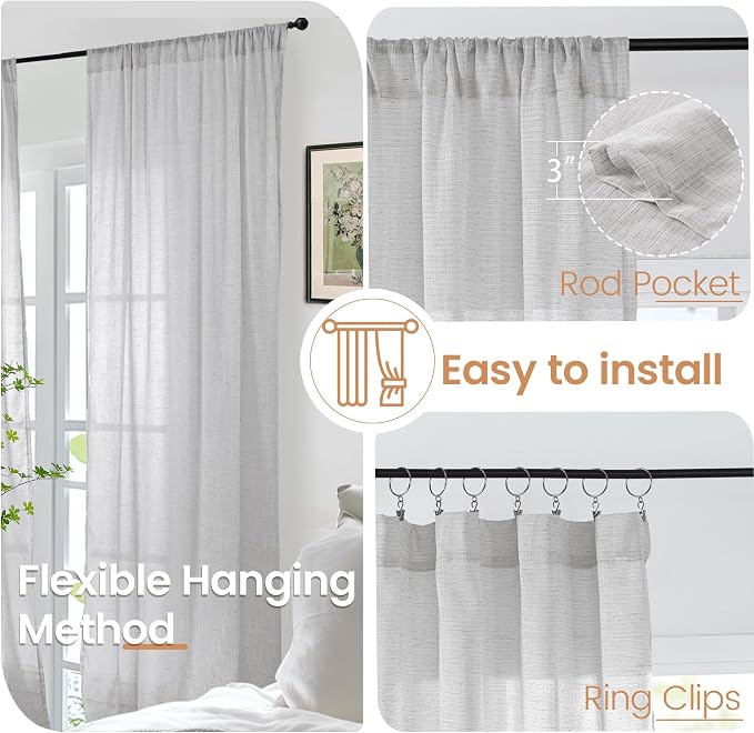 BGment Light Grey Linen Curtains - Image 6