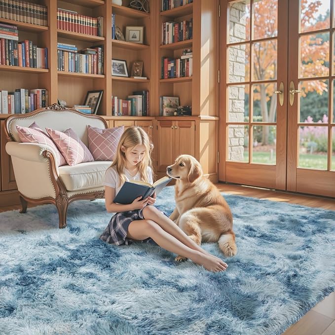 Small Rug Throw Rugs for Bedroom, Mini Area Rug, Fluffy Blue Carpet, Affordable - Image 7