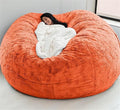 Giant Fur Bean Bag Chair Cover for Kids Adults, (No Filler) Living Room Furniture Big Round Soft Fluffy Faux Fur Beanbag Lazy Sofa Bed Cover (Orange, 6FT)