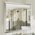 40x38 Inch Silver Bathroom Mirror for Wall, Thick Metal Framed Rectangle Mirrors for Over Sink, Bedroom, Living Room, Entryway, Anti-Rust, HD Tempered Glass