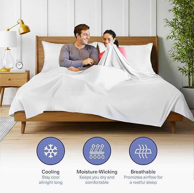 Kickoff Viscose Bamboo Sheets California King Size 4-pc 100% Organic Bamboo Viscose Bed Cooling Sheets Cal King Set Cool Bedding for hot Sleepers Sheet, Flat, Fitted, Pillowcases (Snow White, CK)