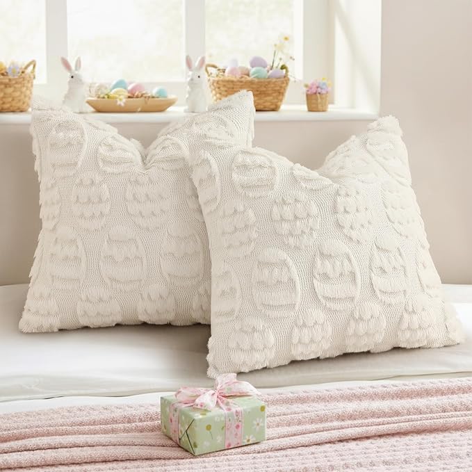 decorUhome Easter Cream White Egg Pillow Covers 18x18 Inch Set of 2, Soft Plush - Image 5