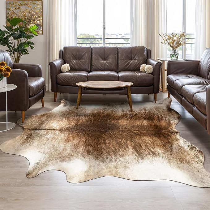 AROGAN Western Decor Faux Fur Cowhide Rug, 7 x 6.2 Feet Premium Animal Skin Cow by AROGANAREARUG
