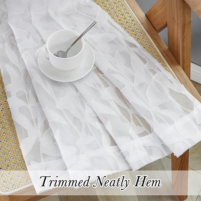 Lecloud Leia Texture White Curtains Sheer Valance 14 Inch Long 2 PCS, Dual Rod - Image 4