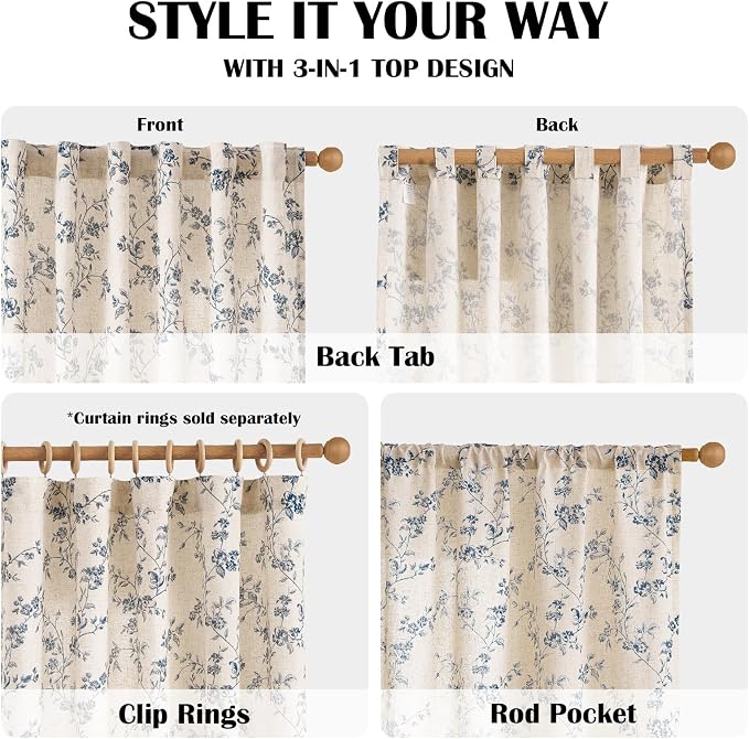 Lazzzy Floral Linen Curtains Farmhouse Extra Long Curtain - Image 5