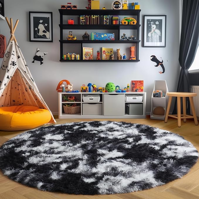 Amdrebio Black White Grey Round Rug 5Ft Circle Area Rugs - Image 7