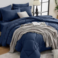 HEVUMYI Navy Blue Twin Comforter Set - 5-Piece All Season Bed in a Bag Twin, Ultra Soft Bedding Set with Comforter, Flat Sheet, Fitted Sheet, Pillowcases, Pillow Shams, Navy Blue