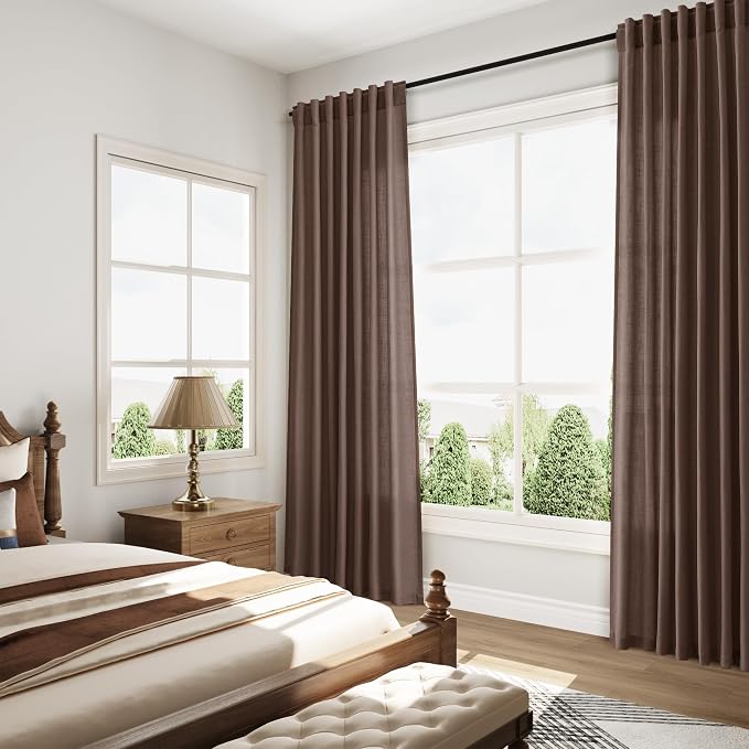 Nanspring Cappuccino Linen Blend Light Filtering Back Tab Curtains 102 Inches - Image 7