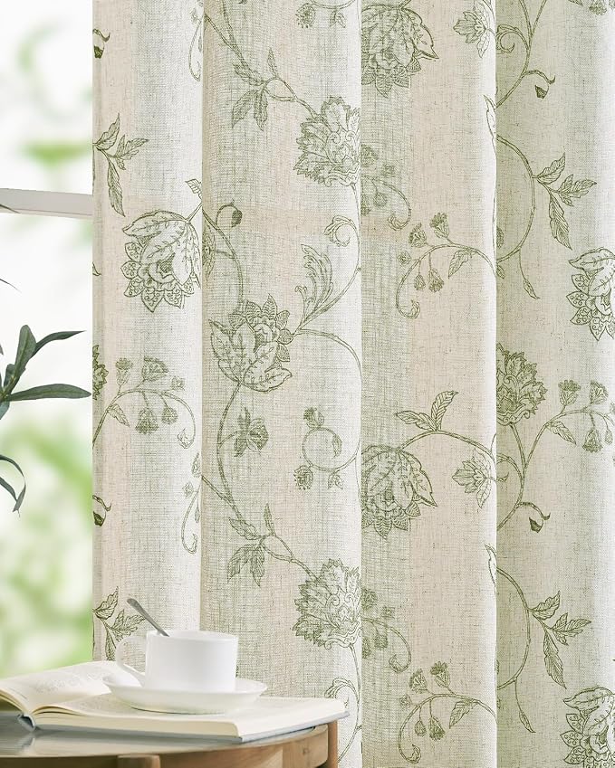 jinchan Linen Curtains Floral Curtain 84 Inch Length by JINCHAN