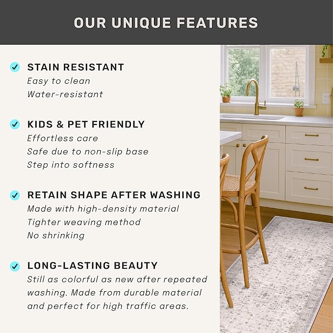 Light Grey Boho Bathroom Rug 2x3 - Modern Vintage Eclectic Floral Pastel Neutral Taupe, Washable Low Pile Non-Slip Small Throw Area Rugs for Entryway Door Mat Indoor Entrance, Kitchen