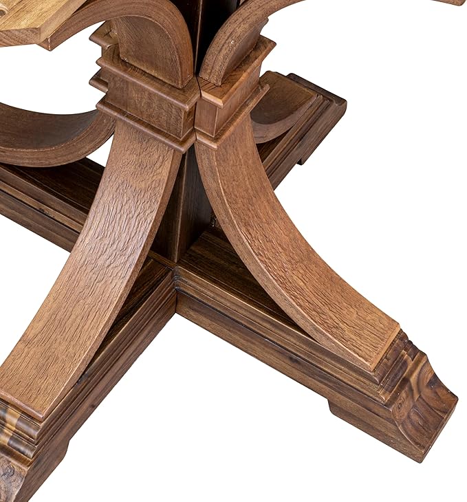 F57-0N-TP - Wooden Dining Table with Acacia Wood Round Tabletop, Antique Walnut Finish