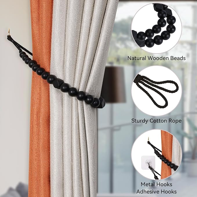 Wood Bead Curtain Tiebacks, KLOGTSIND Set of 6 Curtain Holdbacks - Image 5