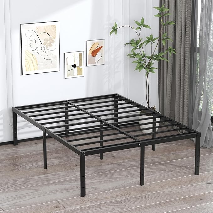 EMODA 20 Inch King Bed Frame No Box Spring Needed, Heavy Duty Tall Metal Platform with Large Storage Space, Noise Free, Easy Assembly, Black