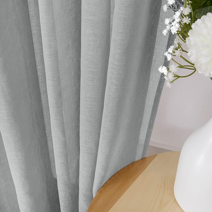 Tollpiz Short Sheer Curtain Linen Textured Bedroom Curtains Sheer Light - Image 3