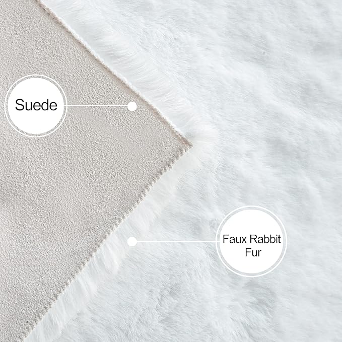 ORINOVA White Faux Fur Round Rug 4ft Fluffy Rabbit Fur Rug Machine Washable - Image 7