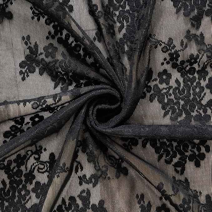 YJ YANJUN Vintage Lace Curtains 96 Inches Long Victorian Floral Gothic Black - Image 5