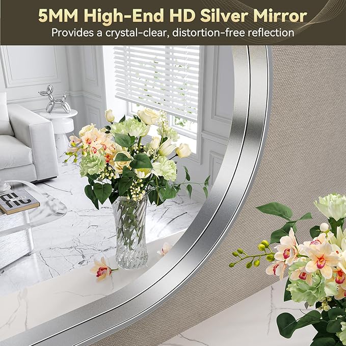 Brightify Metal Framed Arched Wall Mirror, 24 x 36 Inch, Silver, for Living Room, Bedroom, Bathroom, Hallway, Powder Room Decorative