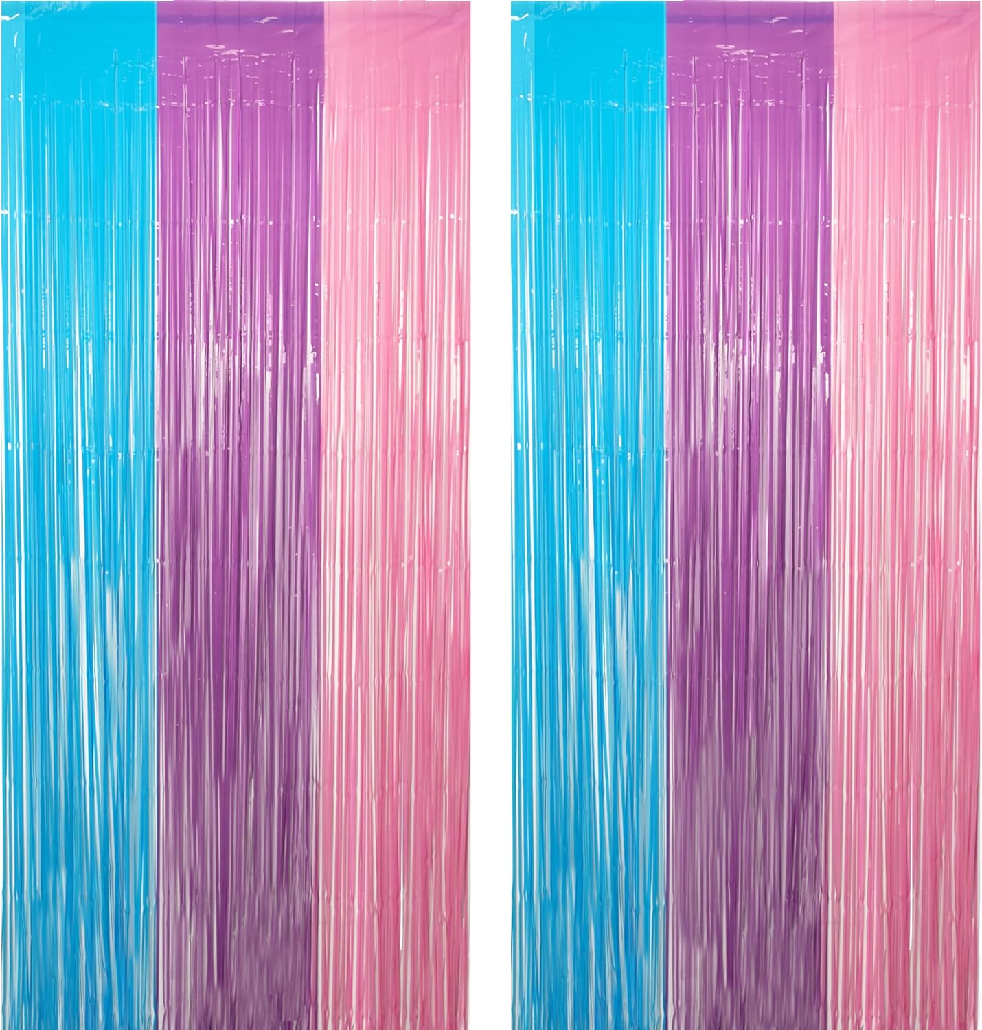 Blue Purple Pink Tinsel Backdrop - GREATRIL Pastel Foil Fringe Curtain Streamers for Pony Theme Birthdays Mermaid Shower Unicorn Girls Party Decorations 2 Packs