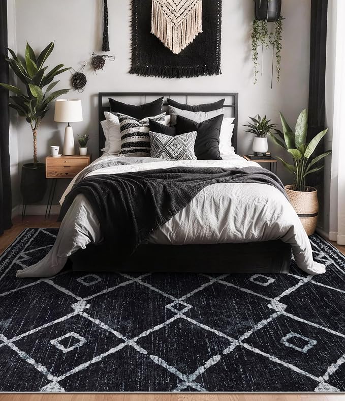 YIHOUSE Moroccan Rugs for Living Room, 6x9 Black and White Aztec Area Rug - Image 2